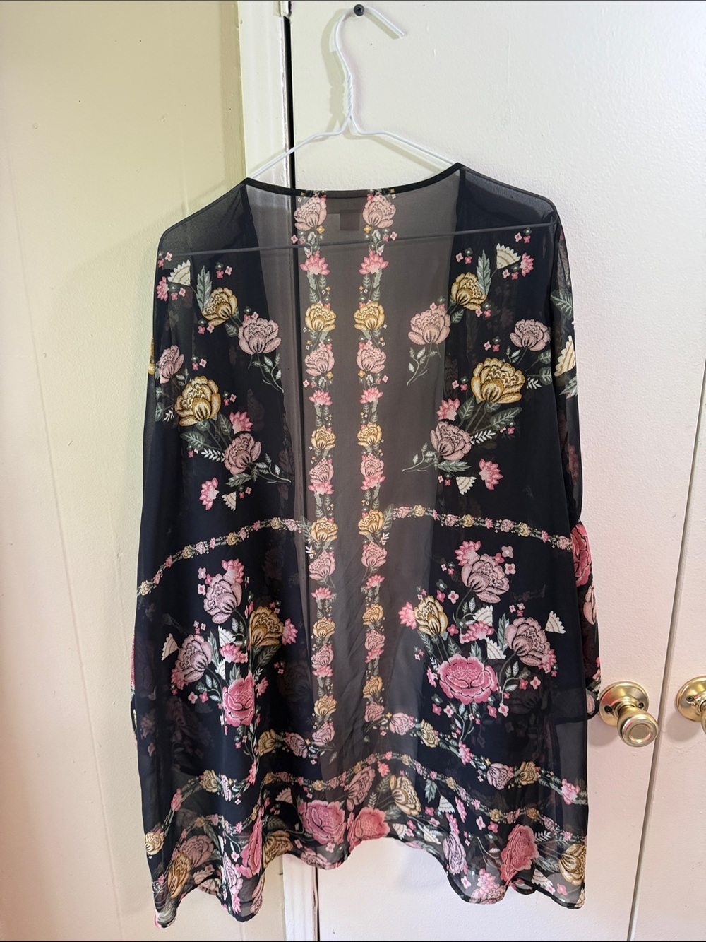 Floral Sheer Kimono Duster Boho Bell Sleeve Women 2X Layering Flowy Lightweight - Picture 6 of 8